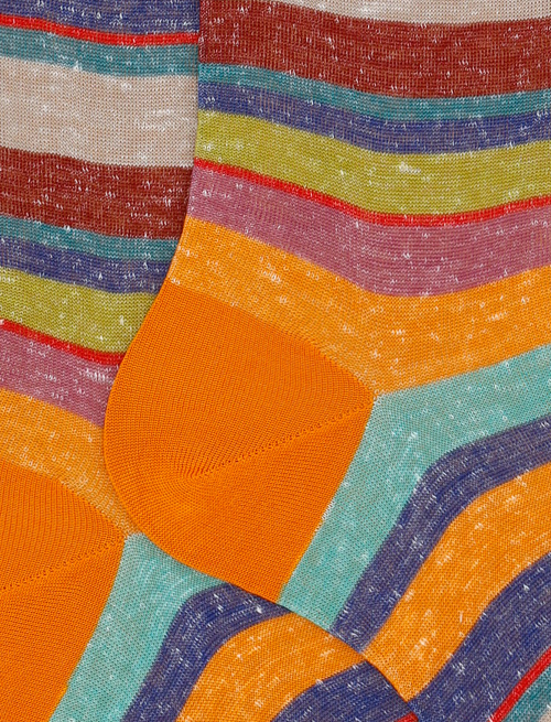 Calze lunghe uomo cotone e lino righe multicolor arancio - Saldi | Gallo 1927 - Official Online Shop