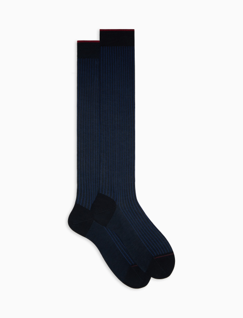 Men's long blue/royal twin-rib cotton socks - Twin rib | Gallo 1927 - Official Online Shop