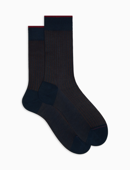 Men's short ocean blue/tobacco twin-rib cotton socks - Twin rib | Gallo 1927 - Official Online Shop
