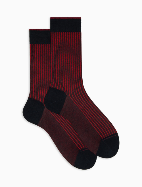 Men's short blue/poppy twin-rib cotton socks | Gallo 1927 - Official Online Shop
