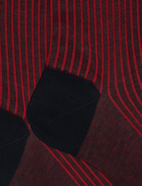 Men's short blue/poppy twin-rib cotton socks - Twin rib | Gallo 1927 - Official Online Shop