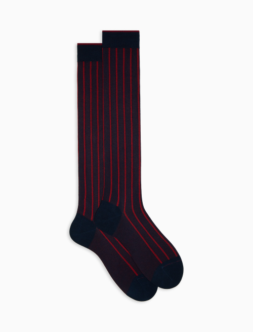 Men's long ocean blue/poppy socks in spaced twin-rib cotton - Gift ideas | Gallo 1927 - Official Online Shop