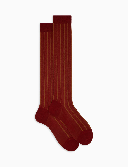 Men's long red spaced twin-rib cotton socks - Twin rib | Gallo 1927 - Official Online Shop