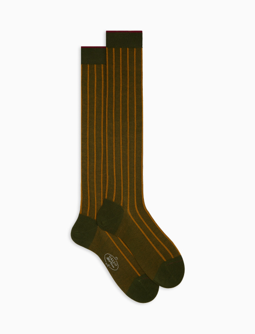 Men's long green spaced twin-rib cotton socks - Socks | Gallo 1927 - Official Online Shop