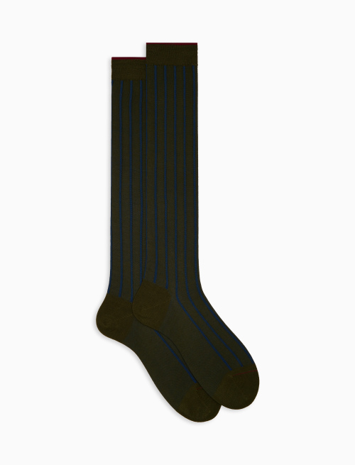 Men's long green socks in spaced twin-rib cotton - Twin rib | Gallo 1927 - Official Online Shop