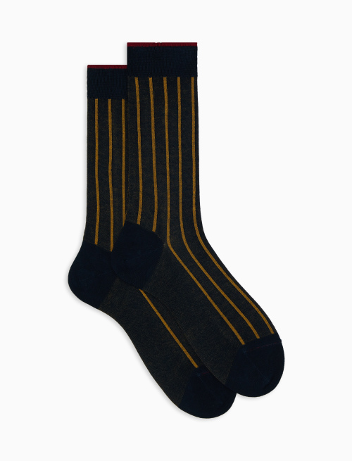 Men's short blue socks in spaced twin-rib cotton - Twin rib | Gallo 1927 - Official Online Shop