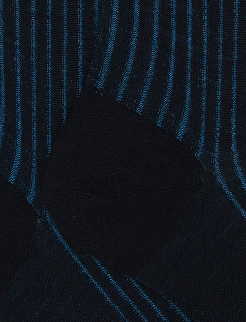 Men's long blue/Aegean blue plated cotton and wool socks - Long | Gallo 1927 - Official Online Shop