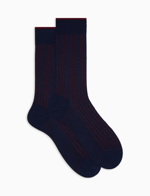 Men's short royal blue plated cotton and wool socks - The New Dandy | Gallo 1927 - Official Online Shop
