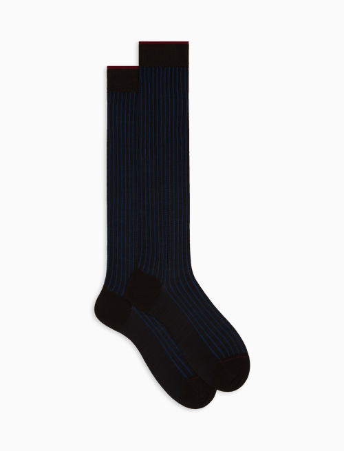 Men's long brown twin-rib cotton and wool socks - Twin rib | Gallo 1927 - Official Online Shop