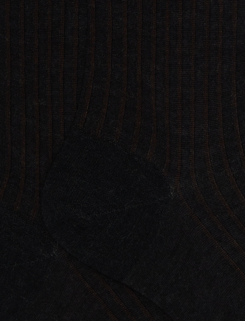 Men's long charcoal grey/tobacco twin-rib cotton and wool socks - Long | Gallo 1927 - Official Online Shop