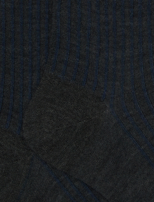 Men's long iron grey twin-rib cotton and wool socks - Long | Gallo 1927 - Official Online Shop