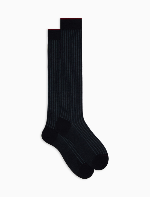 Men's long blue twin-rib cotton and wool socks - Long | Gallo 1927 - Official Online Shop