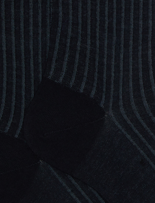 Men's long blue twin-rib cotton and wool socks - Long | Gallo 1927 - Official Online Shop