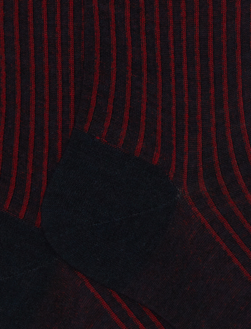Men's long heather blue/poppy twin-rib cotton and wool socks - Long | Gallo 1927 - Official Online Shop