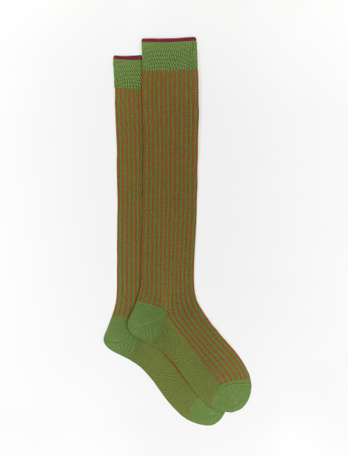 Men's long cactus green twin-rib cotton and wool socks - Socks | Gallo 1927 - Official Online Shop