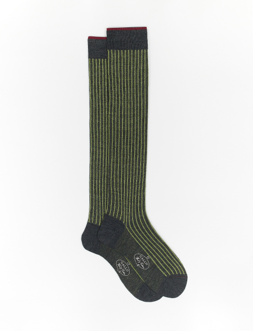 Men's long iron grey twin-rib cotton and wool socks - Socks | Gallo 1927 - Official Online Shop