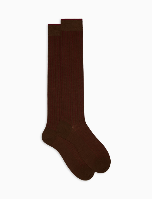 Men's long brown twin-rib cotton and wool socks - Twin rib | Gallo 1927 - Official Online Shop