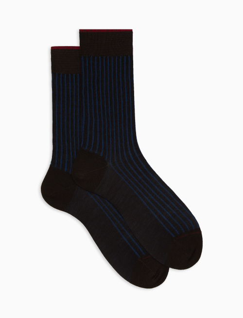 Men's short brown twin-rib cotton and wool socks - Short | Gallo 1927 - Official Online Shop