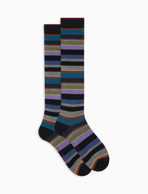 Men's long black wool socks with multicoloured stripes - Multicolor | Gallo 1927 - Official Online Shop