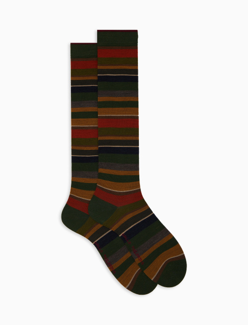 Men's long green wool socks with multicoloured stripes - Socks | Gallo 1927 - Official Online Shop