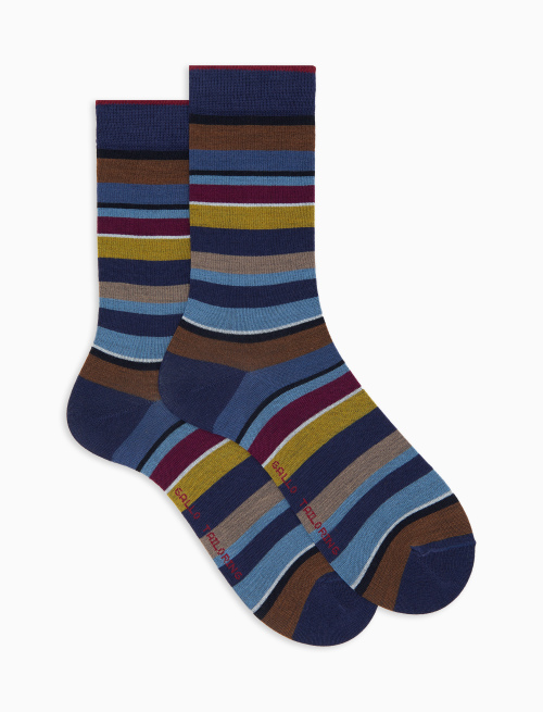 Calze corte uomo lana blu righe multicolor - Multicolor | Gallo 1927 - Official Online Shop