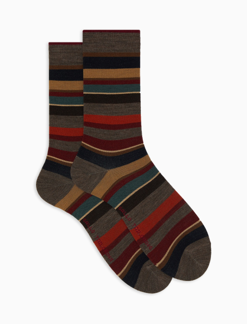 Calze corte uomo lana marrone righe multicolor - Corte | Gallo 1927 - Official Online Shop