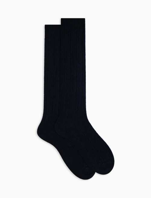 Men's long plain blue ribbed cashmere socks - New In | Gallo 1927 - Official Online Shop
