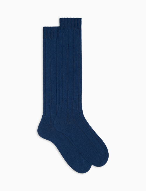 Men's long plain light blue ribbed cashmere socks - Special Selection | Gallo 1927 - Official Online Shop