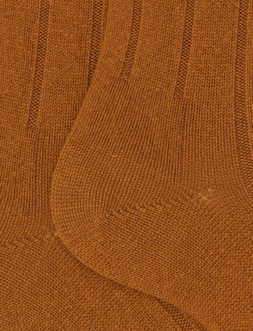 Men's long plain yellow ribbed cashmere socks - Special Selection | Gallo 1927 - Official Online Shop