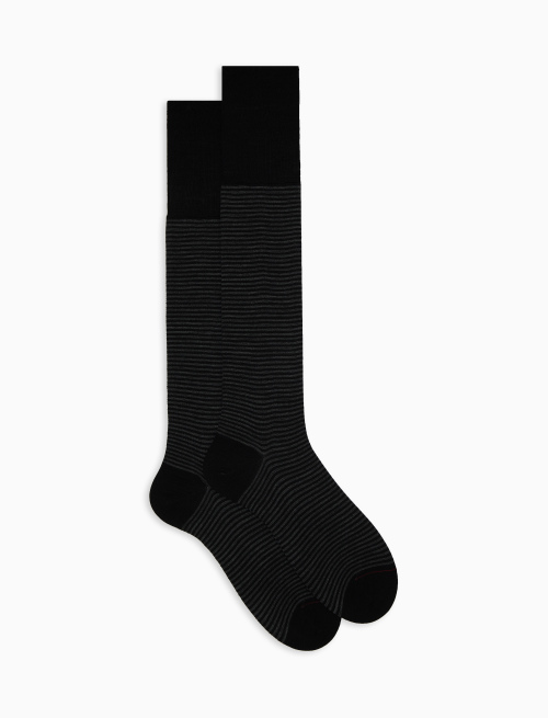 Men's long black wool and cotton socks with Windsor stripes - Windsor | Gallo 1927 - Official Online Shop