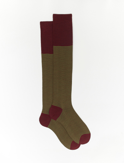 Men's long blood red wool and cotton socks with Windsor stripes - Socks | Gallo 1927 - Official Online Shop