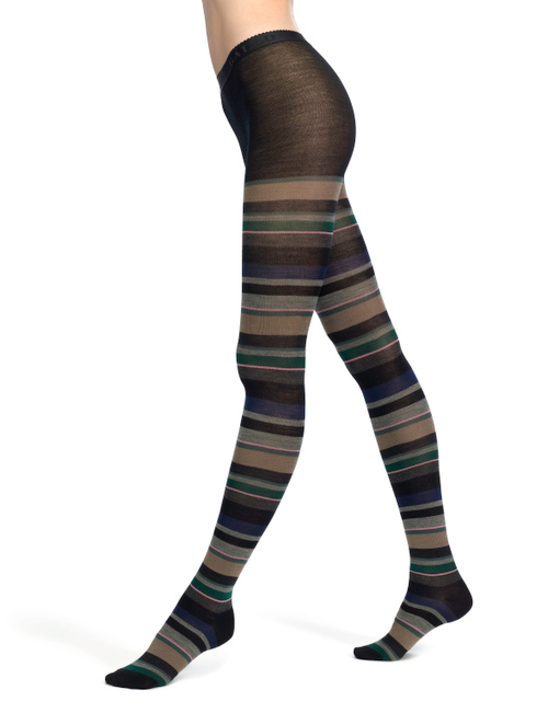 Women's black wool tights with multicoloured stripes - Tights | Gallo 1927 - Official Online Shop