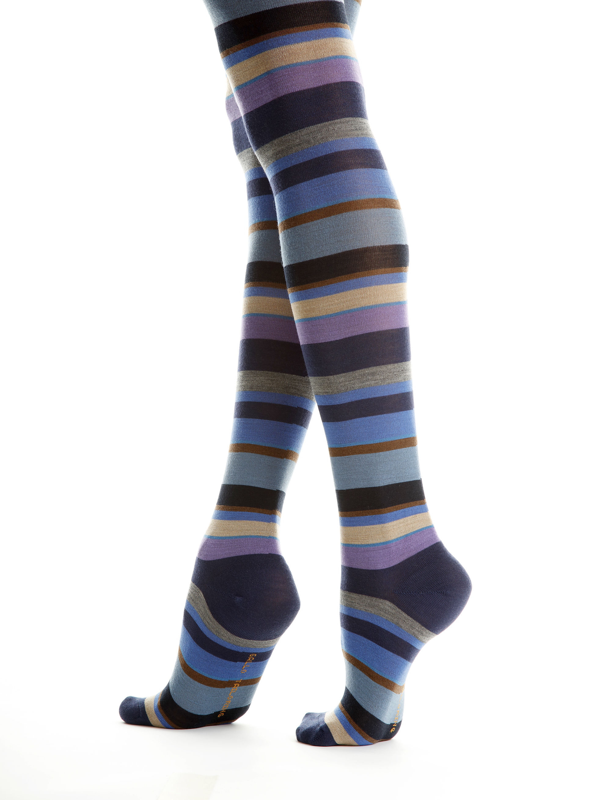 Women's blue wool tights with multicoloured stripes - Socks | Gallo 1927 - Official Online Shop