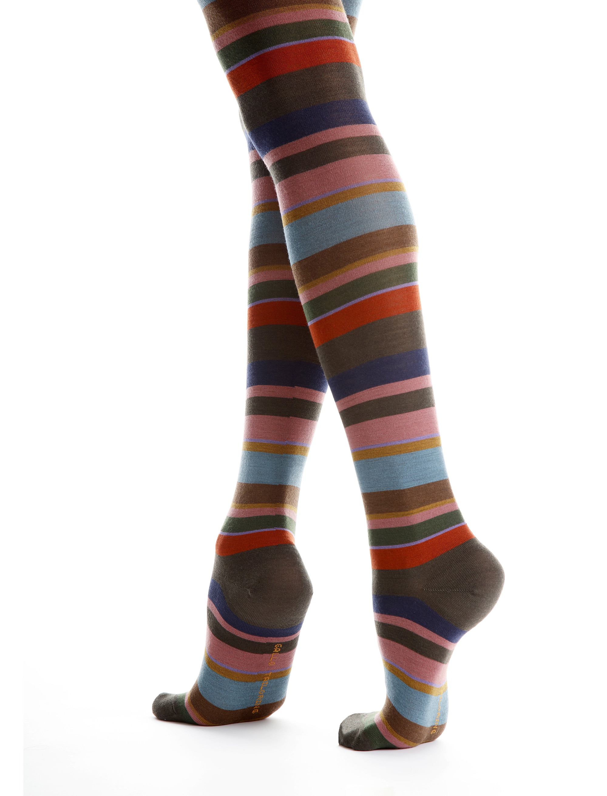 Women's green wool tights with multicoloured stripes - Socks | Gallo 1927 - Official Online Shop