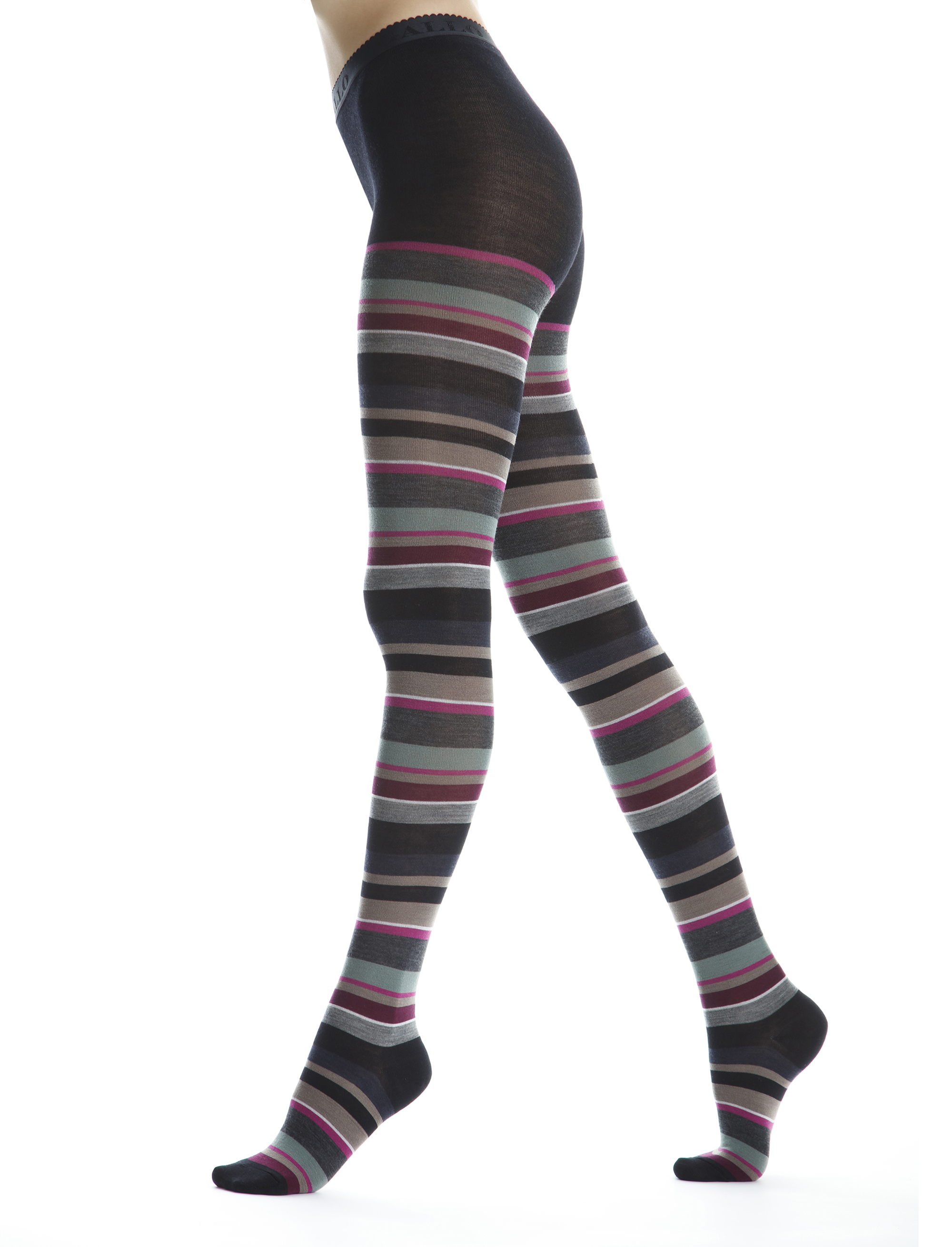 Women's black wool tights with multicoloured stripes - Socks | Gallo 1927 - Official Online Shop