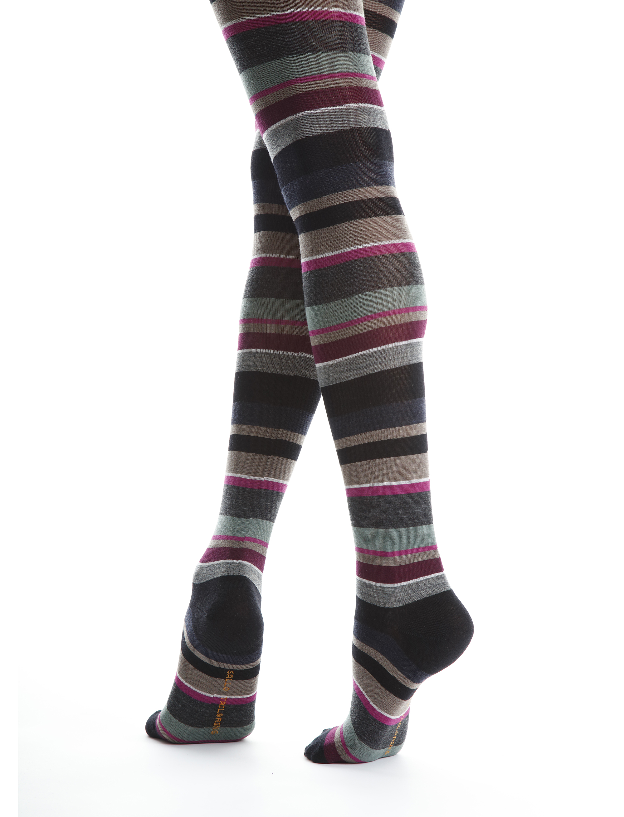 Women's black wool tights with multicoloured stripes - Socks | Gallo 1927 - Official Online Shop