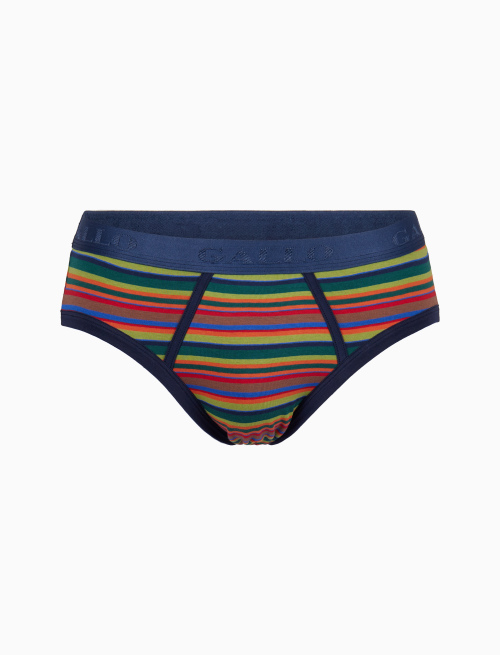 Men's green cotton briefs with multicoloured stripes - Underwear | Gallo 1927 - Official Online Shop