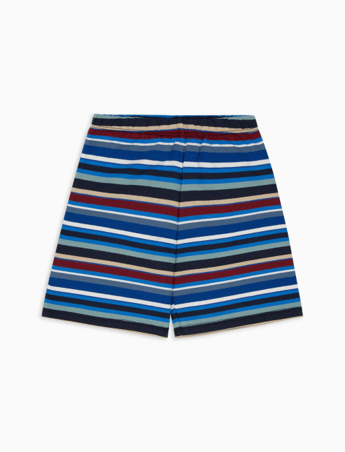Kids' royal blue cotton shorts with multicoloured stripes | Gallo 1927 - Official Online Shop