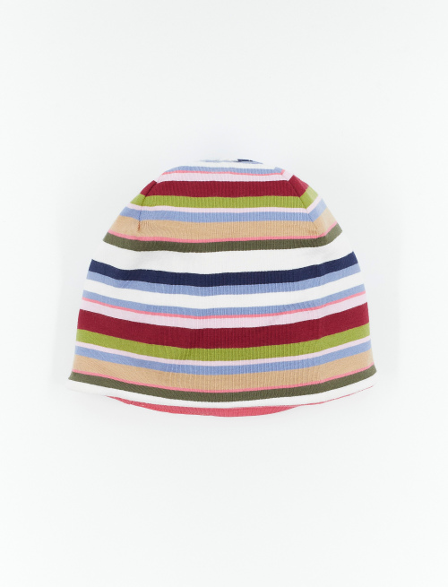 Kids' plain white cotton beanie with multicoloured stripes - Accessories | Gallo 1927 - Official Online Shop
