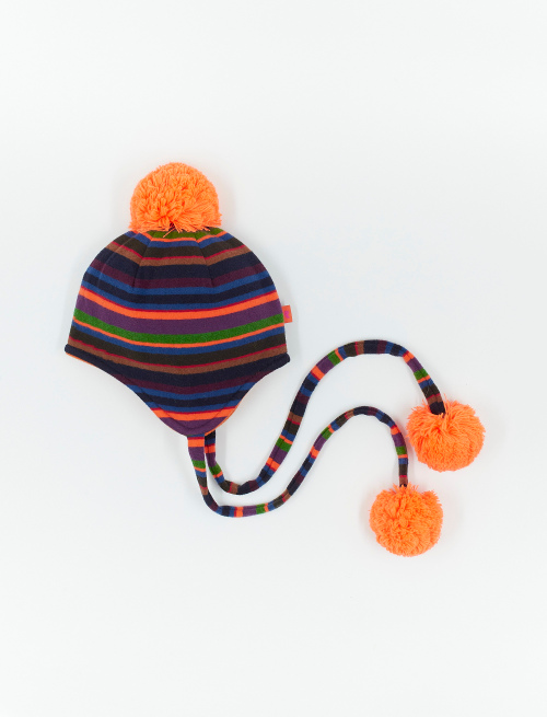 Kids' royal blue fleece aviator hat with multicoloured stripes - Accessories | Gallo 1927 - Official Online Shop