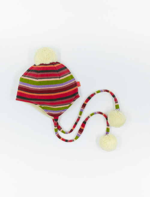 Kids' carmine red fleece aviator hat with multicoloured stripes - Accessories | Gallo 1927 - Official Online Shop