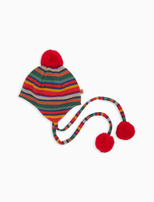 Kids' red fleece aviator hat with multicoloured stripes - Accessories | Gallo 1927 - Official Online Shop