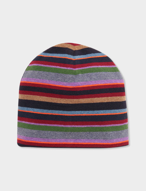 Kids' blue fleece beanie with multicoloured stripes - Accessories | Gallo 1927 - Official Online Shop