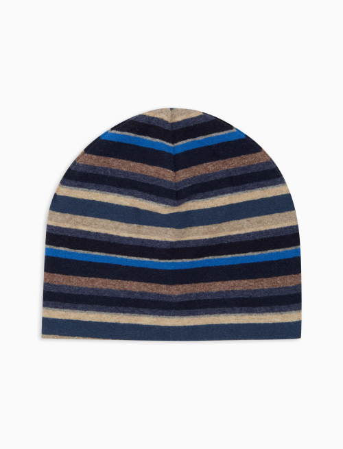 Kids' blue fleece beanie with multicoloured stripes - Accessories | Gallo 1927 - Official Online Shop