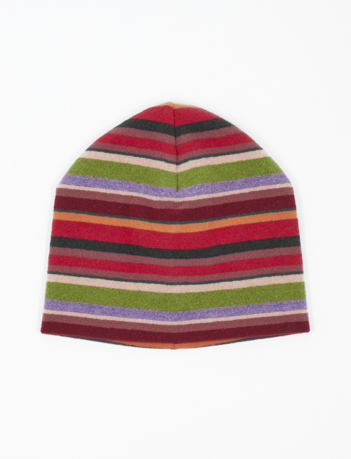 Kids' carmine red fleece beanie with multicoloured stripes - Lifestyle | Gallo 1927 - Official Online Shop