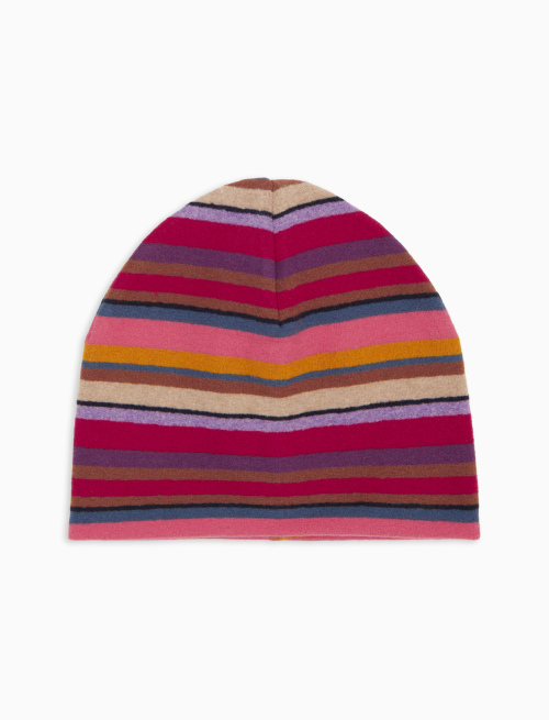 Kids' burgundy fleece beanie with multicoloured stripes - Accessori | Gallo 1927 - Official Online Shop