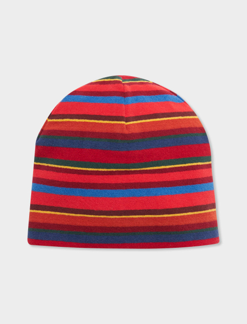 Kids' red fleece beanie with multicoloured stripes - Accessories | Gallo 1927 - Official Online Shop