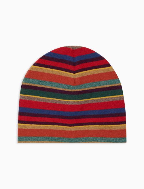 Kids' red fleece beanie with multicoloured stripes - Accessories | Gallo 1927 - Official Online Shop