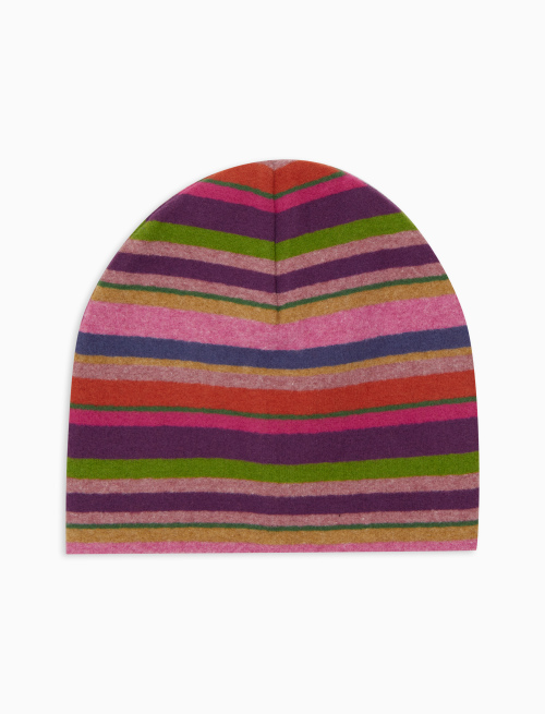 Kids' purple fleece beanie with multicoloured stripes - Accessories | Gallo 1927 - Official Online Shop