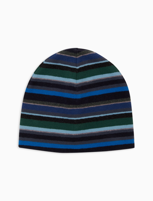 Kids' blue fleece beanie with multicoloured stripes - Hats | Gallo 1927 - Official Online Shop